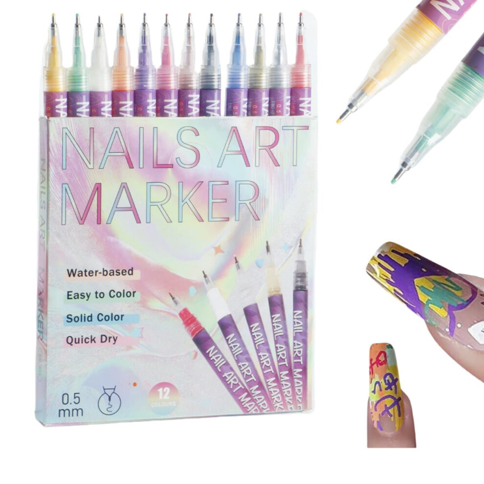Nail Art Pens and Markers Set 16 Vibrant Colors, Fine Tip DIY Nail Drawing with Quick Dry Ink