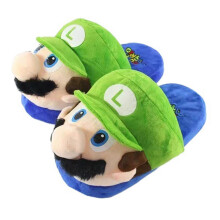 (Green Luigi)Super Mario Cute Plush Slippers Non-Slip Warm Cotton Slippers Bedroom Winter