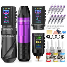 Wireless Tattoo Gun Kit with 2 Dual Wireless Tattoo Machines, Adjustable Voltage, Complete Accessories