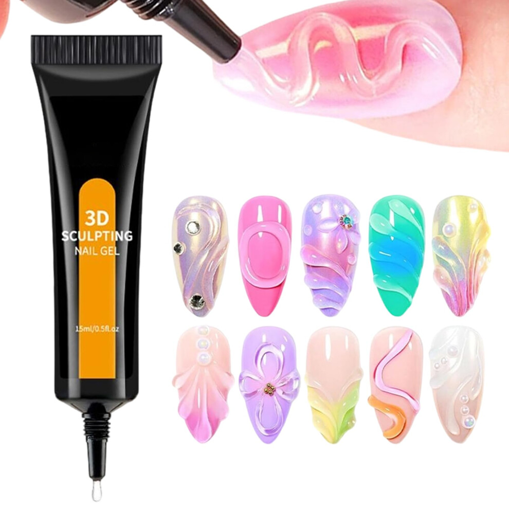 Nail Art Glue 15ml LongLasting Gem Hold 3D Nail Gel for Rhinestone and Sculpting Designs