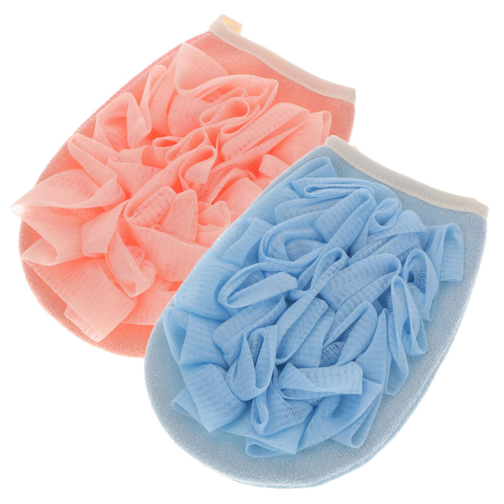 Blue 2Pcs Doublesided Exfoliating Shower Gloves For Deep Skin Cleansing Bath Scrubber Mitts