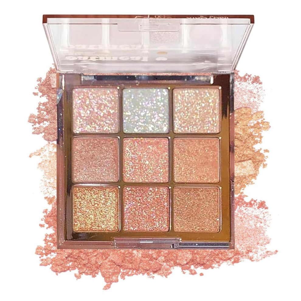9 Color Shimmer Glitter Eyeshadow Palette, Brown Nude, Long Lasting Waterproof  Pigment