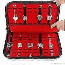 Estuche organizador de relojes con cremallera de 20 ranuras y bandeja de exhibición para guardar joyas
