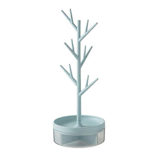 （Blue)Jewelry Rack With Rotatable Base Storage Box Tree Tower Rack Hanging