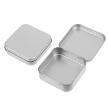 Caixa de metal pequena para joias, ideal para viagens e armazenamento compacto, cor prata, 7,40 x 7,40 x 2,20 cm (2 unidades).