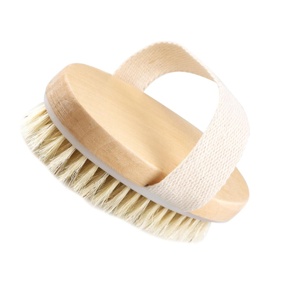 Natural Boar Bristle Body Brush for Dry Brushing, Wooden Exfoliating Bath Brush with Hand Strap