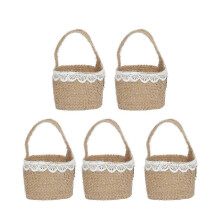 5 cestas de flores de arpillera para niñas de las flores de boda - Estilo rústico vintage y almacenamiento de joyas