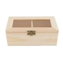 Joyero de madera lisa sin terminar, caja de té, caja de almacenamiento con 2 compartimentos