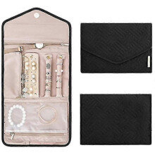 Bolsa enrollable para joyas, plegable, para viajes, organizador de joyas, para pulseras, collares y anillos, color negro