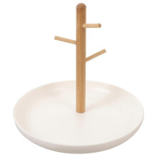 Organizador de joyas blanco, expositor para almacenamiento, hecho de ABS y bambú, ideal para guardar aretes y collares, 12,5 pulgadas