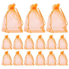 Bolsas de organza transparente naranja para bodas y almacenamiento de joyas, forma cuadrada, juego de 100