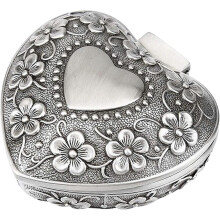 Joyero vintage de metal con forma de corazón, para guardar collares, broches, pendientes, collares y anillos.