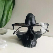 Soporte para gafas con forma de calavera (negro), soporte para gafas, almacenamiento de joyas para Halloween, hogar, oficina, etc.