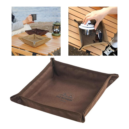 Bandeja organizadora para camping, ideal para joias, chaves e pequenos objetos, na cor marrom, 30x30 cm (11,8x11,8 polegadas). 2