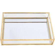Bandeja de almacenamiento retro nórdica, rectangular, dorada, de vidrio, organizador de maquillaje, plato de postre, exhibición de joyas