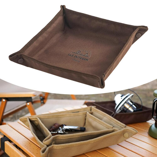 Bandeja organizadora para camping, ideal para joias, chaves e pequenos objetos, na cor marrom, 30x30 cm (11,8x11,8 polegadas). 1
