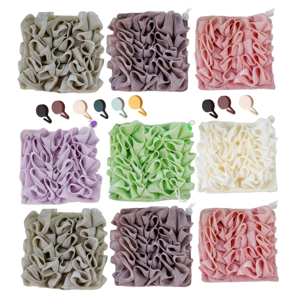3 Pack Loofah Bath Sponge Set with Soap Pouch, TwoSided Exfoliating Body Scrubber, 6 Colors