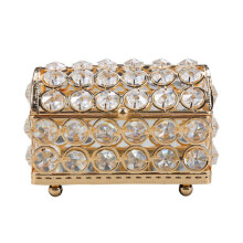 (L) Elegante joyero cuadrado de cristal, hermoso joyero adornado con cristales para almacenamiento de accesorios en la parte superior del tocador M