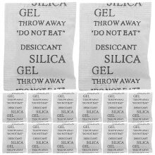 Pacote com 100 sachês de sílica gel para armazenamento de alimentos, controle de umidade, absorventes de umidade para joias, sapatos e eletrônicos.