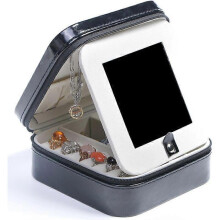Joyero de viaje con espejo, pequeño organizador de joyas para mujeres y niñas, pendientes, anillos y collares, color negro.