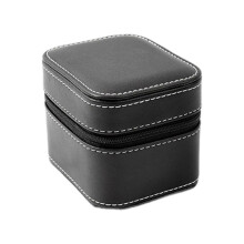 Estuche de joyería de cuero sintético moderno, multifuncional, con cremallera, organizador de joyas y accesorios pequeños, color negro.