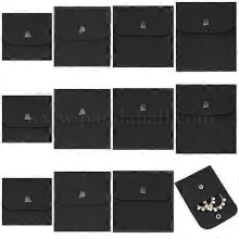 12 bolsas de fieltro para guardar joyas, 4 estilos, con botones a presión, color negro, 7,5-11,5 x 7,5-10 x 0,85-0,95 cm, 3 unidades por estilo