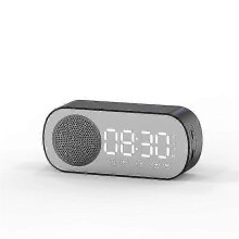 (Black) Intelligence LED Wireless Bluetooth-compatible Speaker Mirror Surface Clock Double Alarm Support TF