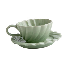 Ceramic Coffee Mug Set with Saucer, Retro Green Latte Cup for Tea and Coffee, Elegant Vintage Style