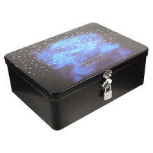 Joyero vintage, multiusos, de hierro, para documentos, escritorio, organizador, azul oscuro, 17,50 x 13,00 x 7,50 cm, con cerradura
