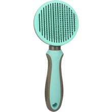 Escova removedora de subpelo para cães e gatos, com agulhas de aço inoxidável e pontas arredondadas macias. Design antiderrapante e ergonômico