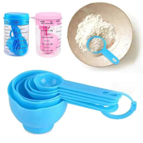 (1set, Pink) Clear Measuring Cups And Spoons Set 6-Piece Stackable With Hooks Shatterproof High-Strength PVC For Precise Cooking And Baking 1