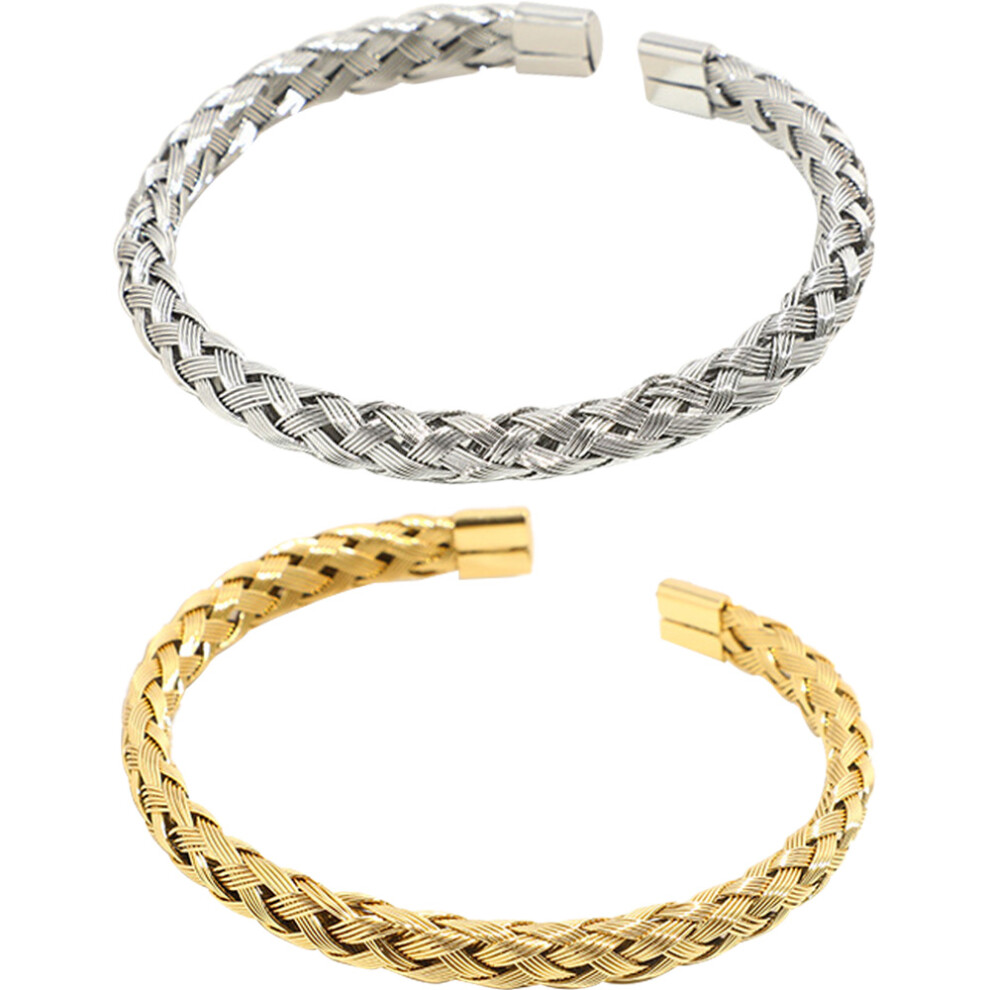 Adjustable Bracelet for Women, Wheat Style Braided Open Cuff Bangle with Vintage Jewelry Aesthetic, Durable Titanium Steel Construction with Smooth Ed-image-OPC-PQPYRYF-NEW