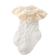 (M, White) 1 Pair Toddler Baby Girls Ruffle Lace Trim Socks Cotton Frilly Dress Sock Kid Princess Socks 5-colorf for 0-5 Years  White S