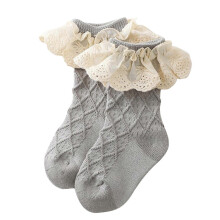(L, Gray) 1 Pair Toddler Baby Girls Ruffle Lace Trim Socks Cotton Frilly Dress Sock Kid Princess Socks 5-colorf for 0-5 Years  White S