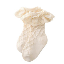 (S, off white) 1 Pair Toddler Baby Girls Ruffle Lace Trim Socks Cotton Frilly Dress Sock Kid Princess Socks 5-colorf for 0-5 Years  White S
