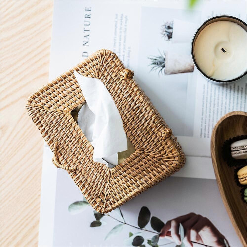(C) Paper Rack Rattan Tissue Box Elegant Home Decoration Handmade Desktop Tissue Box 2