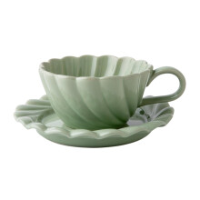 Ceramic Coffee Mug Set with Lid and Saucer, Aesthetic Handmade Green Tea and Latte Cups for Home