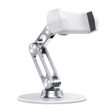 (Silver) Mobile Phone Flexible 360 Clip Mount Stand Holder Bracket Clamp Desk Bed Office
