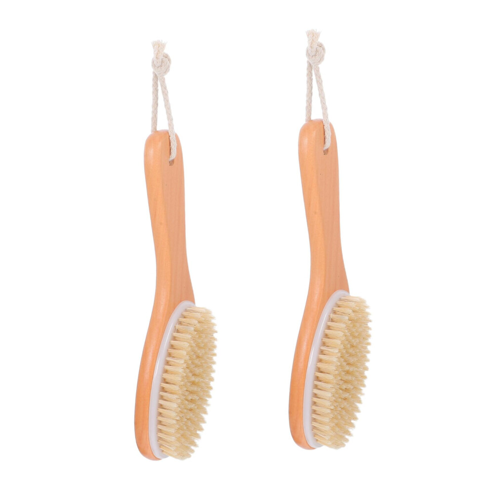 2pcs Soft Bristle Bath Brush with Wooden Handle for Gentle Exfoliating Body Scrubber Shower and Bath
