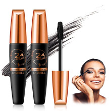 4D Silk Fiber Lash Mascara Black 2PCS, Waterproof Smudge Proof Lengthening Curling Volumizing