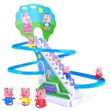 Piggy Electric Rail Climbing Stairs Toy Light Music Ramp Racer Track Slide Gifts
