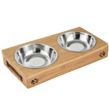 Alimentador ergonômico para animais de estimação com suporte de madeira maciça, design antiderrapante para proteção do pescoço e