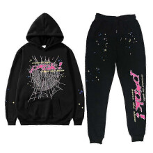 (S, Black) High Street Spider Print Winter Hoodie and Pants Set for Men & Women - Casual & Party Wear, XS-5XL