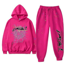 (XL, Rose Red) High Street Spider Print Winter Hoodie and Pants Set for Men & Women - Casual & Party Wear, XS-5XL