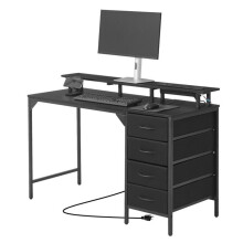 Escritorio de Computadora 120 cm-Duoku-con Iluminación LED Integrada y Enchufes Eléctricos-con 4 Cajones Espaciosos-Negro