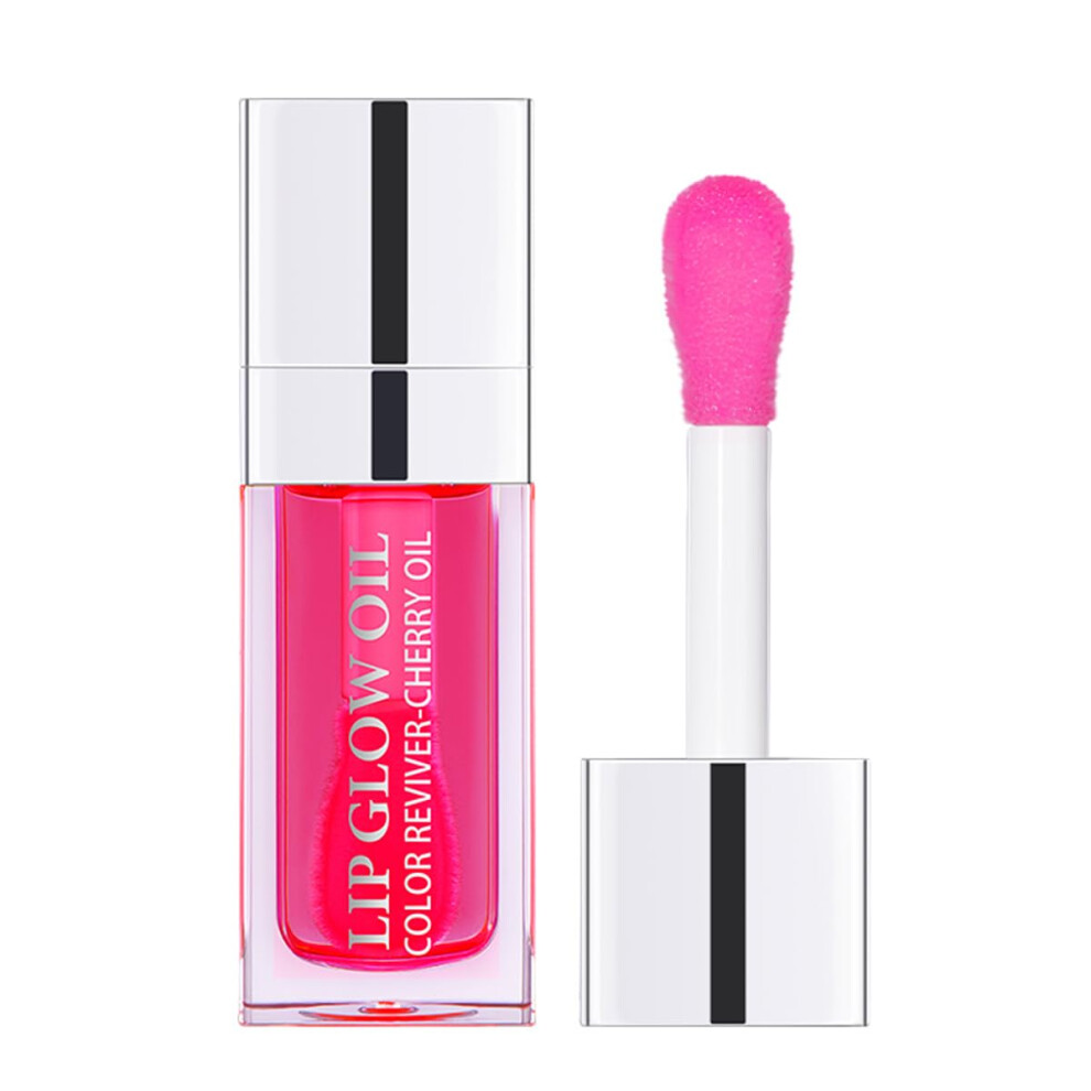 Red Hydrating Lip Oil Gloss With Deep Hydration And Cherry Tint, Plumping Transparent Nonsticky Finish