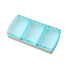 (Blue)Pill Dispenser Transparent Lid Multifunctional Moisture-proof Dust-proof 3-Grid Storage Box Portable Pill Box Case Jewelry Capsule Co