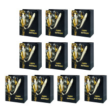Pack of 10 Paper Shopping Bags with Handles-black gold balloon