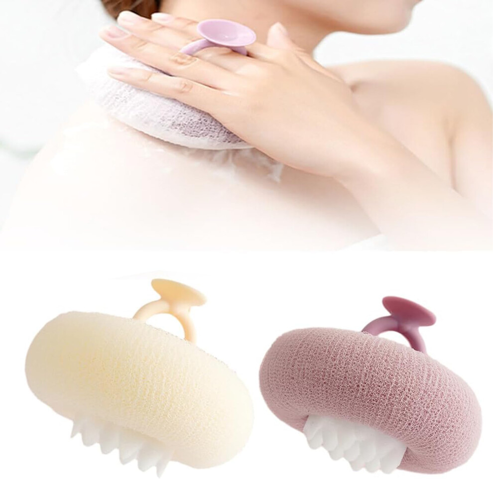 Sunflower Bath Sponge with Suction Cup, 2 in 1 Exfoliating Shower Loofah Pouf Purple and Yellow