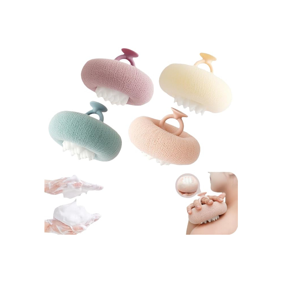 2in1 Soft Exfoliating Bath Sponge with Gentle Massage Texture and Suction Cup Grip for Body Cleaning